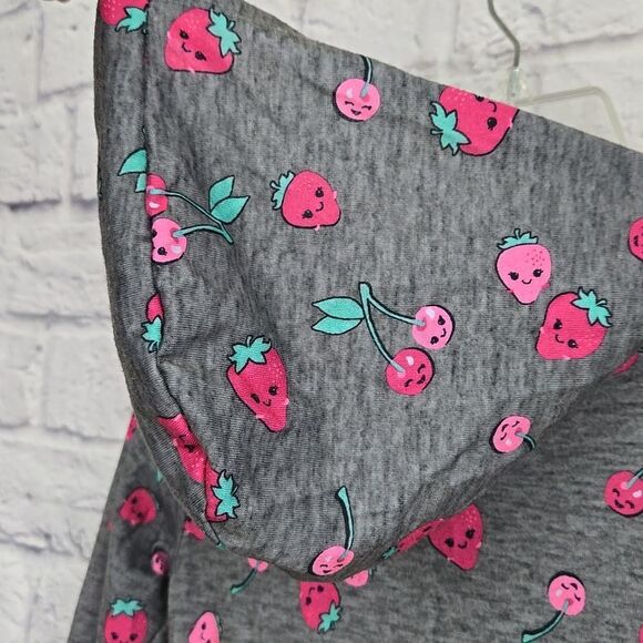 Justice 6/7 Girl Strawberry Print Gray Hoodie Romper Pajama Loungewear Sleepwear - Picture 7 of 15